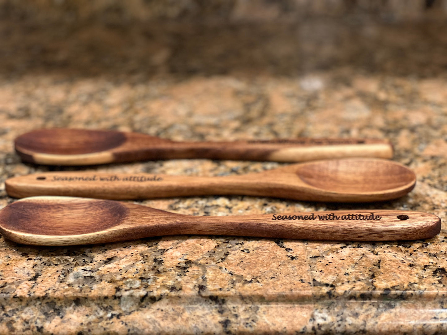 Seasoned with Attitude engraved Acacia Spoon