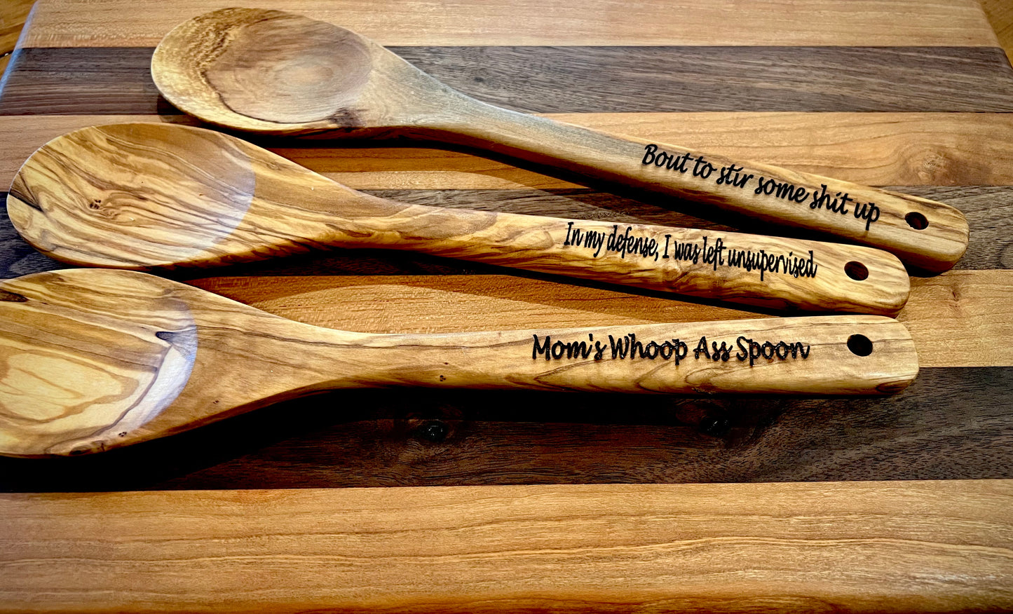 I Like to Cook and Burn stuff Premium Olivewood engraved Spoon