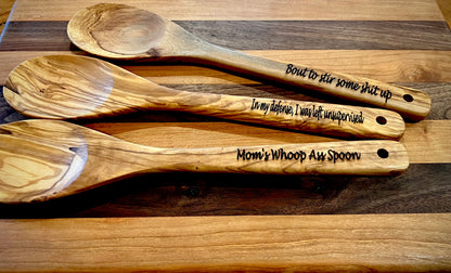 I Like to Cook and Burn stuff Premium Olivewood engraved Spoon