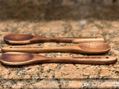 Seasoned with Attitude engraved Acacia Spoon